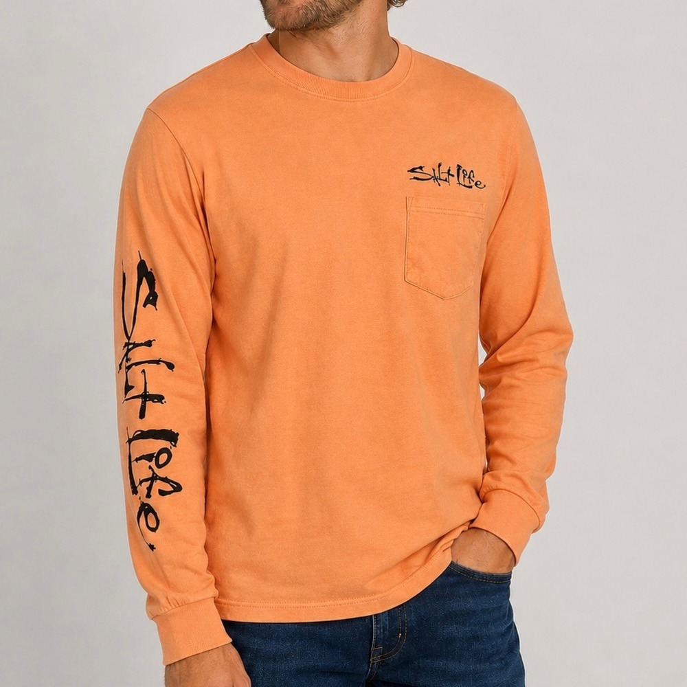 Salt Life Live Salty Peach Long Sleeve Pocket Tee Shark Graphic Medium